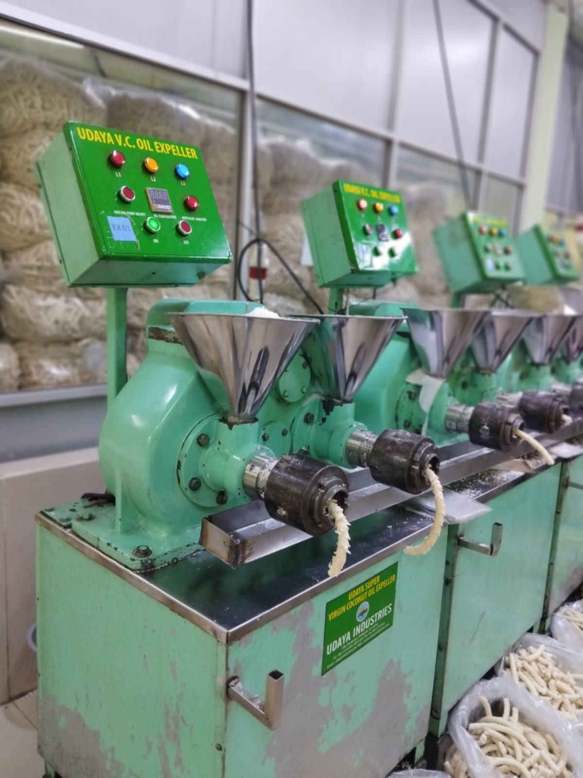 Virgin coconut oil expellers at the factory